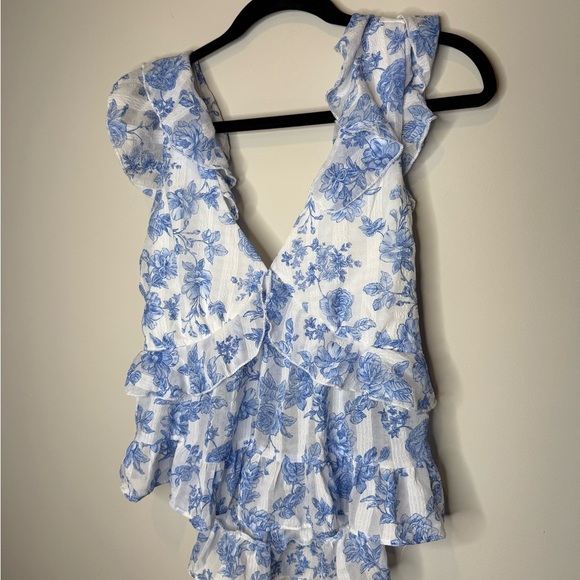 Trixxi Blue Floral Ruffle Blouse - Picture 2 of 8